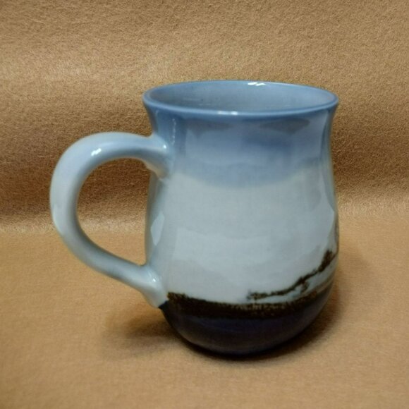 Handcrafted Ceramic Mug With Winter Tree Scene, Otagiri Stoneware Style Blue - Picture 2 of 8